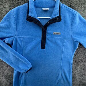 Columbia Blue Fleece Pullover Top Women Medium Long Sleeve 1/4 Snap Adult Soft